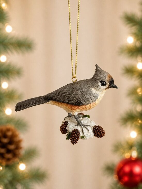Other - Danbury Mint Tufted Titmouse Bird Ornament Resin Multi-Color Hanging Figurine